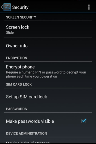 Android password setup screen one