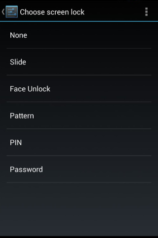 Android password setup screen two