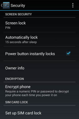 Android password setup screen three