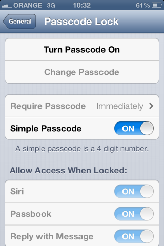 iPhone password setup two