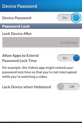 Blackberry password setup three